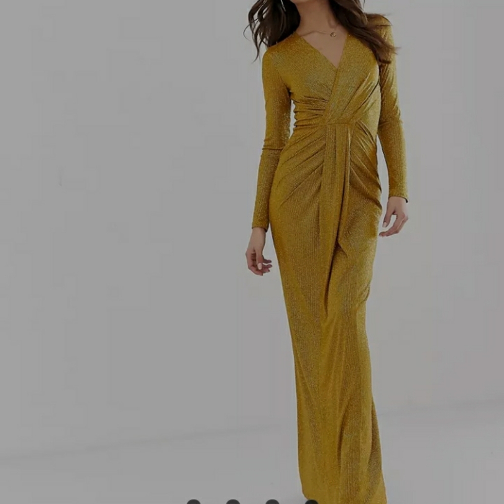 LIPSY plunge neck gold gown